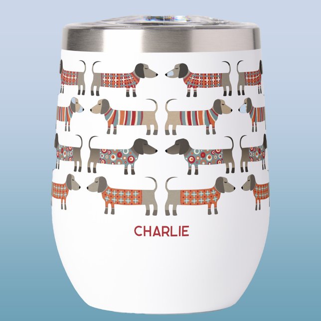 Dachshund Wiener Sausage Dog Personalised (Fun Dachshund Wiener Sausage Dog personalized name thermal wine tumbler)