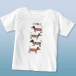 Dachshund Wiener Sausage Dog Personalised Baby T-Shirt<br><div class="desc">Cute little Dachshund sausage or wiener dogs in woolly knitwear. Original art by Nic Squirrell. Change the name to customise.</div>