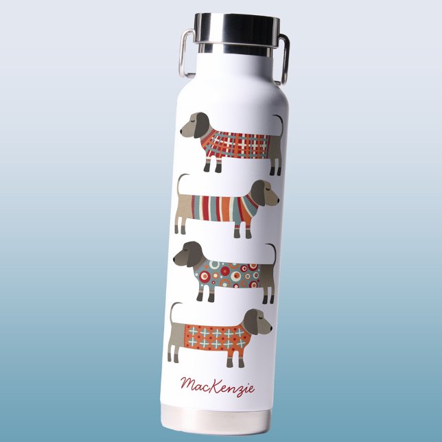 Dachshund Wiener Sausage Dog Personalised Water Bottle (Dachshund Wiener Sausage Dog personalized name water bottle)