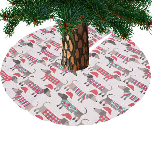 Dachshund Wiener Sausage Dogs in Christmas Hats Brushed Polyester Tree Skirt