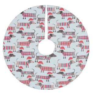 Dachshund Wiener Sausage Dogs in Christmas Hats Brushed Polyester Tree Skirt