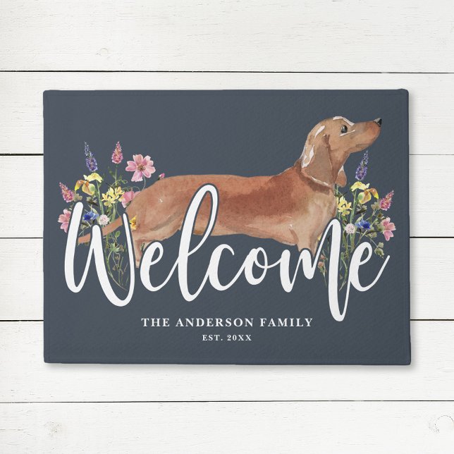 Dachshund Wildflower Blue Welcome Doormat (Creator Uploaded)