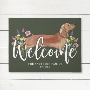 Dachshund Wildflower Green Welcome Doormat