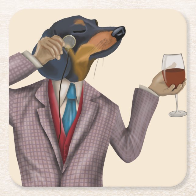 Dachshund Wine Snob Square Paper Coaster (Front)