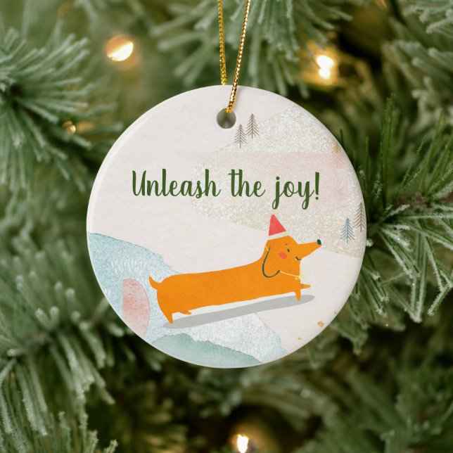 Dachshund Winter Christmas Ceramic Tree Decoration (Tree)