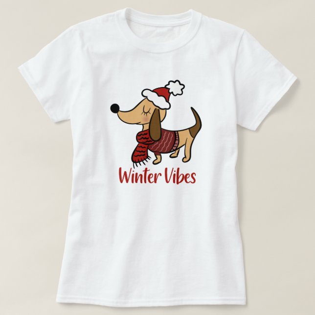 Dachshund Winter Dog T-Shirt (Design Front)