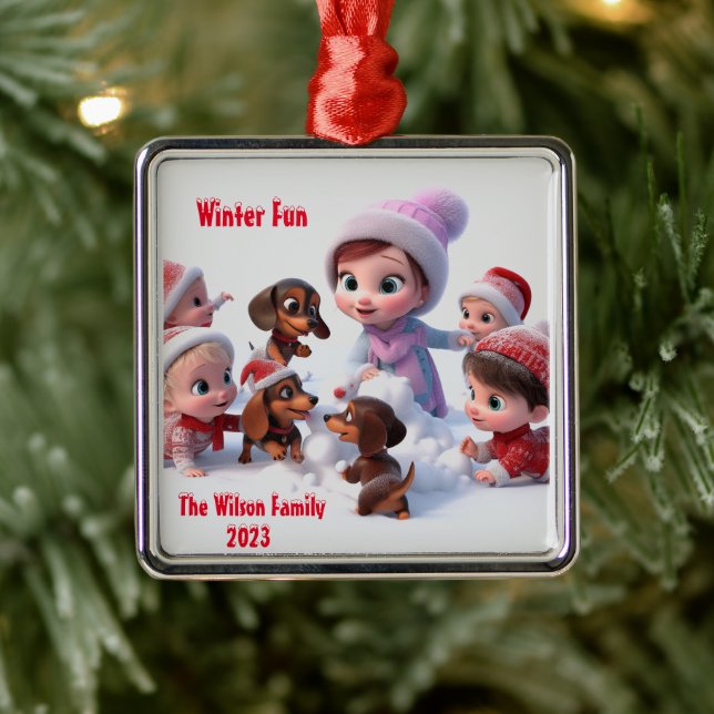 Dachshund Winter Family  Metal Tree Decoration (Tree)