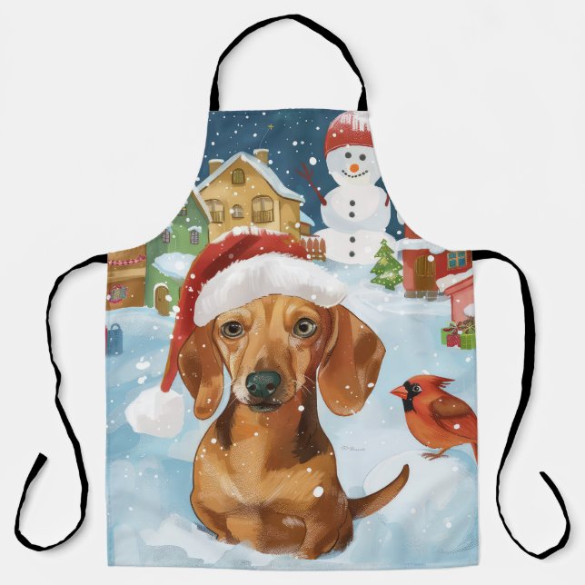 Dachshund Winter Wonderland Christmas Joy Apron (Front)