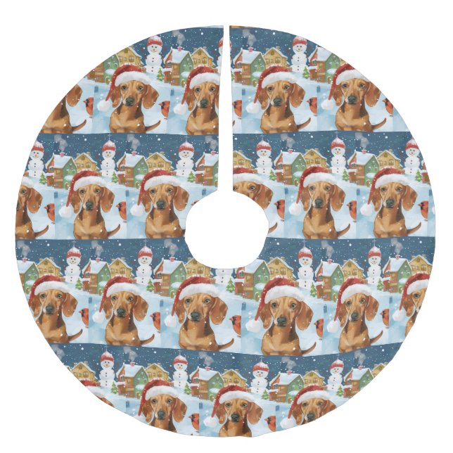Dachshund Winter Wonderland Christmas Joy Brushed Polyester Tree Skirt (Front)