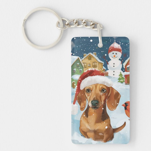 Dachshund Winter Wonderland Christmas Joy Key Ring (Front)