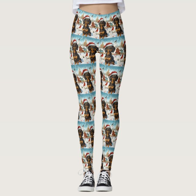 Dachshund Winter Wonderland Christmas Joy Leggings (Front)
