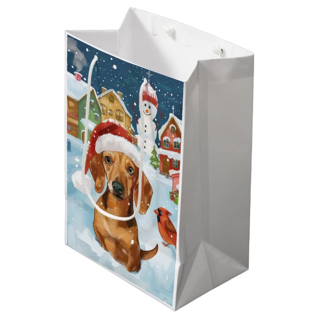 Dachshund Winter Wonderland Christmas Joy Medium Gift Bag (Front Angled)