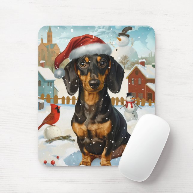 Dachshund Winter Wonderland Christmas Joy Mouse Mat (With Mouse)