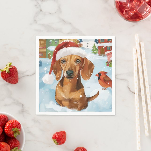Dachshund Winter Wonderland Christmas Joy Napkin (Insitu)