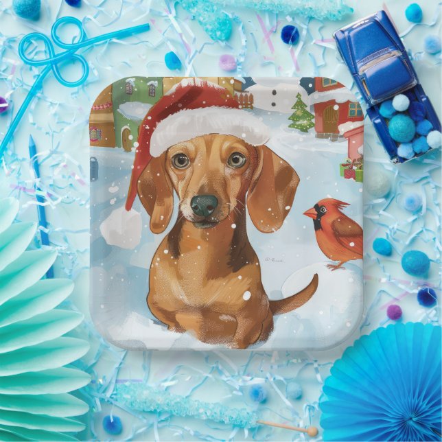 Dachshund Winter Wonderland Christmas Joy Paper Plate (Party)