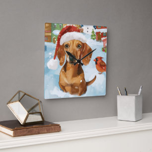 Dachshund Winter Wonderland Christmas Joy Square Wall Clock