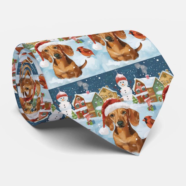 Dachshund Winter Wonderland Christmas Joy Tie (Rolled)