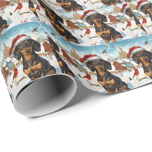 Dachshund Winter Wonderland Christmas Joy Wrapping Paper (Roll Corner)