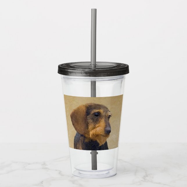 Dachshund (Wirehaired) Painting Original Dog Art Acrylic Tumbler (Front)