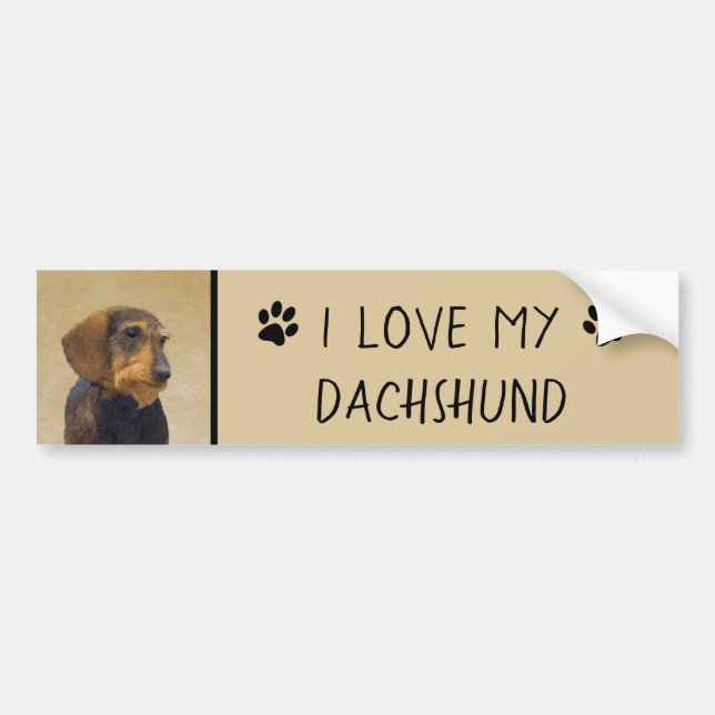 Dachshund (Wirehaired) Painting Original Dog Art Bumper Sticker (Front)