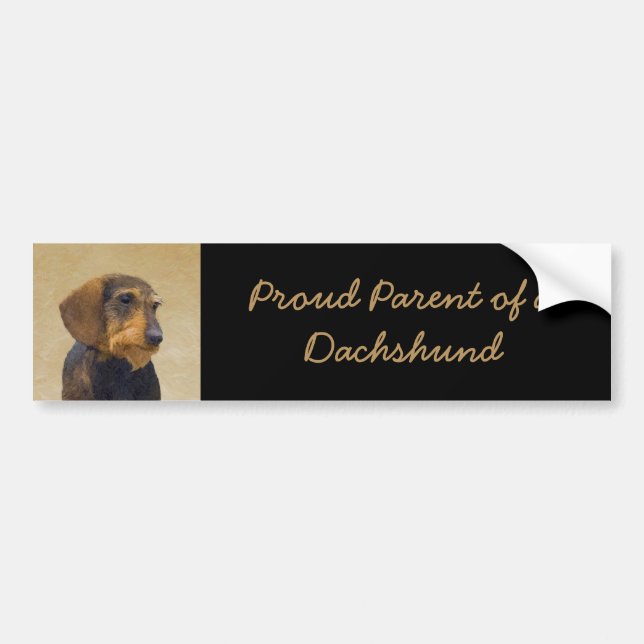 Dachshund (Wirehaired) Painting Original Dog Art Bumper Sticker (Front)