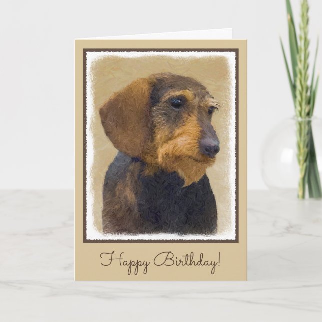 Dachshund (Wirehaired) Painting Original Dog Art Card (Front)