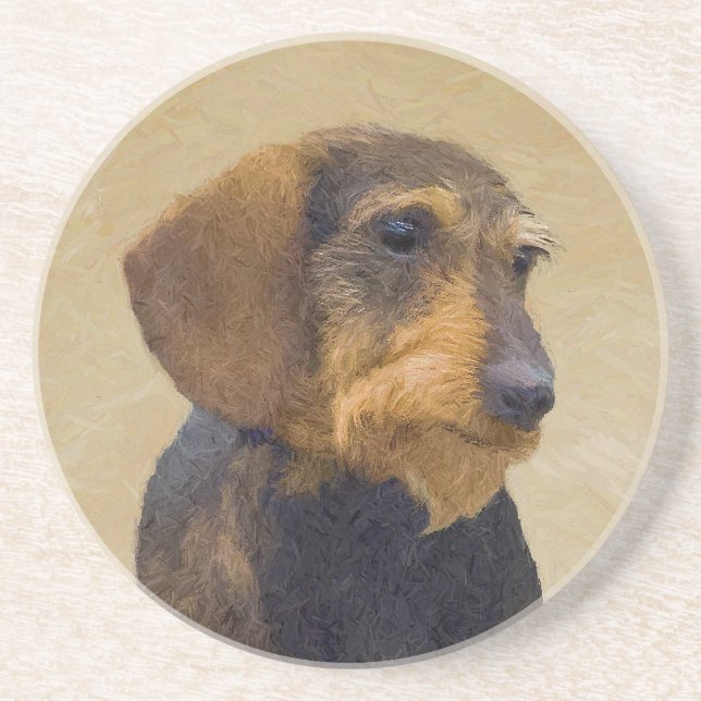 Dachshund (Wirehaired) Painting Original Dog Art Coaster (Front)