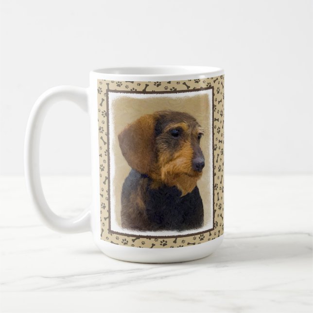 Dachshund (Wirehaired) Painting Original Dog Art Coffee Mug (Left)