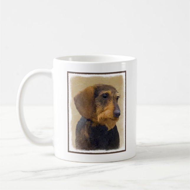 Dachshund (Wirehaired) Painting Original Dog Art Coffee Mug (Left)