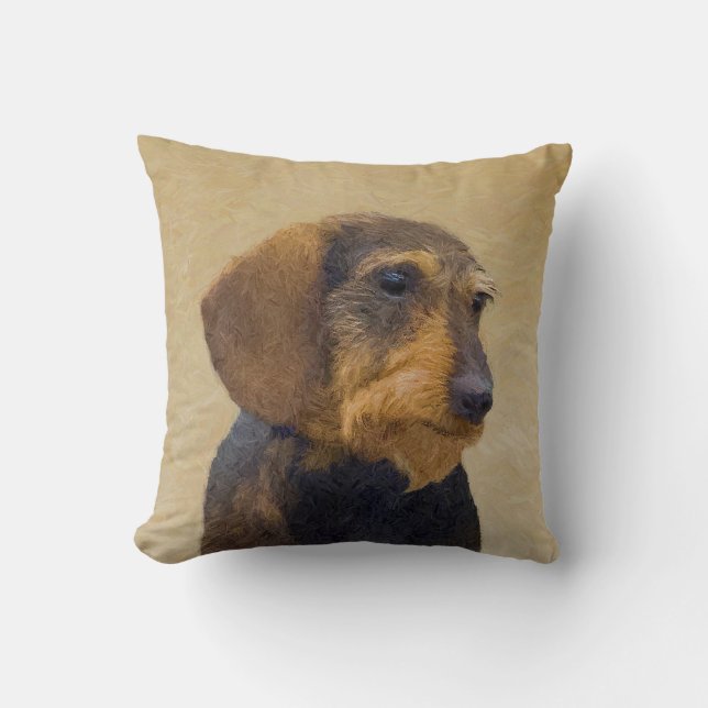 Dachshund (Wirehaired) Painting Original Dog Art Cushion (Front)