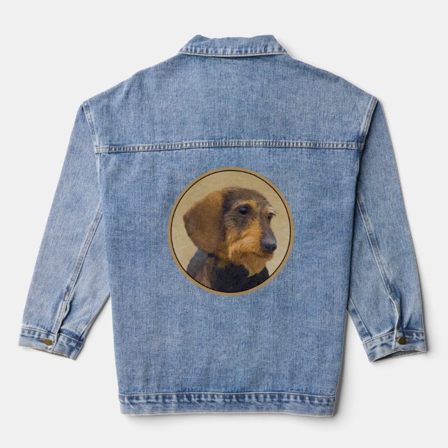 Dachshund (Wirehaired) Painting Original Dog Art Denim Jacket (Back)