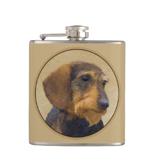 Dachshund (Wirehaired) Painting Original Dog Art Hip Flask