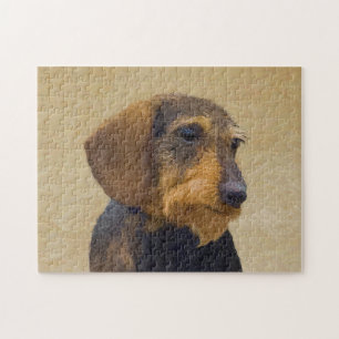 Dachshund (Wirehaired) Painting Original Dog Art Jigsaw Puzzle