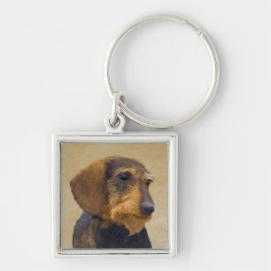 Dachshund (Wirehaired) Painting Original Dog Art Key Ring