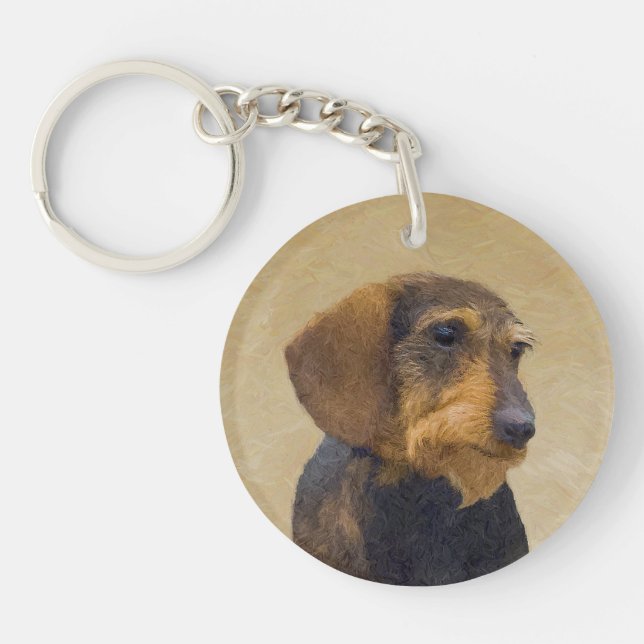 Dachshund (Wirehaired) Painting Original Dog Art Key Ring (Front)