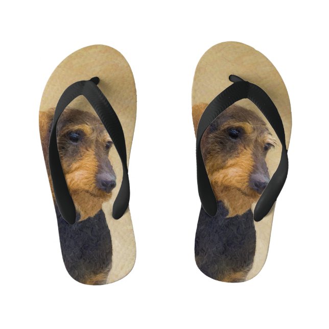 Dachshund (Wirehaired) Painting Original Dog Art Kid's Flip Flops (Footbed)