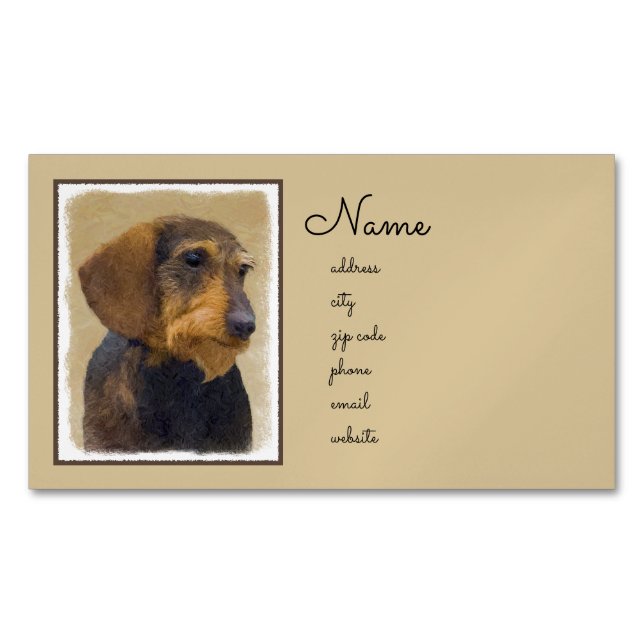 Dachshund (Wirehaired) Painting Original Dog Art Magnetic Business Card (Front)