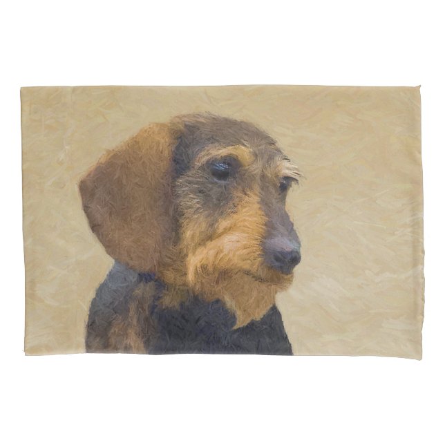 Dachshund (Wirehaired) Painting Original Dog Art Pillowcase (Front)