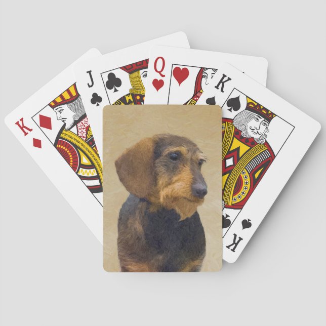 Dachshund (Wirehaired) Painting Original Dog Art Playing Cards (Back)
