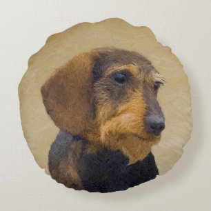 Dachshund (Wirehaired) Painting Original Dog Art Round Cushion