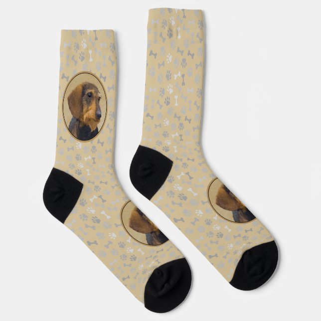 Dachshund (Wirehaired) Painting Original Dog Art Socks (Right)