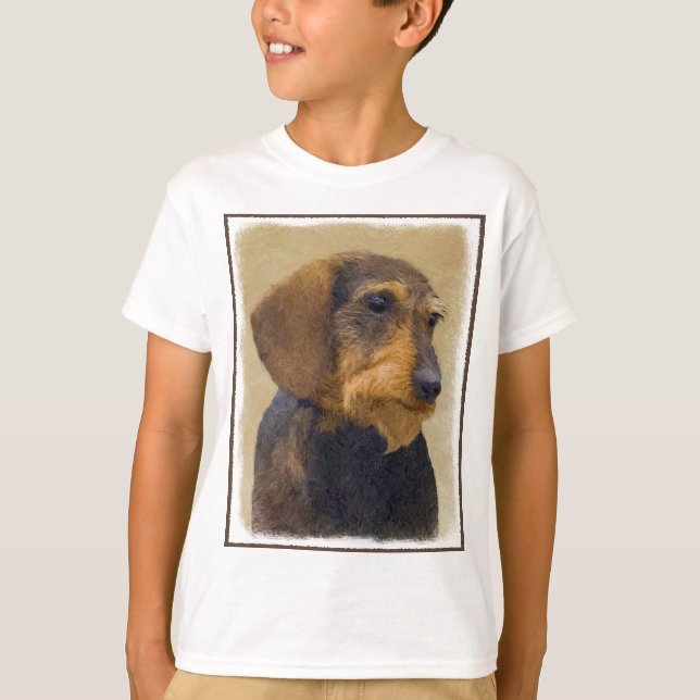 Dachshund (Wirehaired) Painting Original Dog Art T-Shirt (Front)