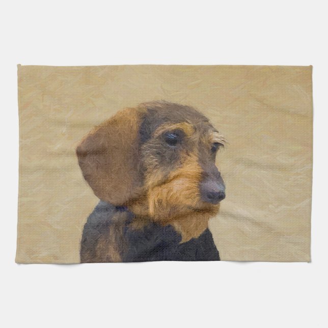 Dachshund (Wirehaired) Painting Original Dog Art Tea Towel (Horizontal)