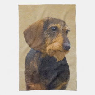 Dachshund (Wirehaired) Painting Original Dog Art Tea Towel