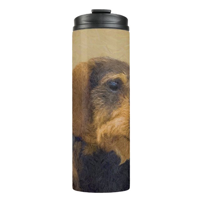 Dachshund (Wirehaired) Painting Original Dog Art Thermal Tumbler (Front)