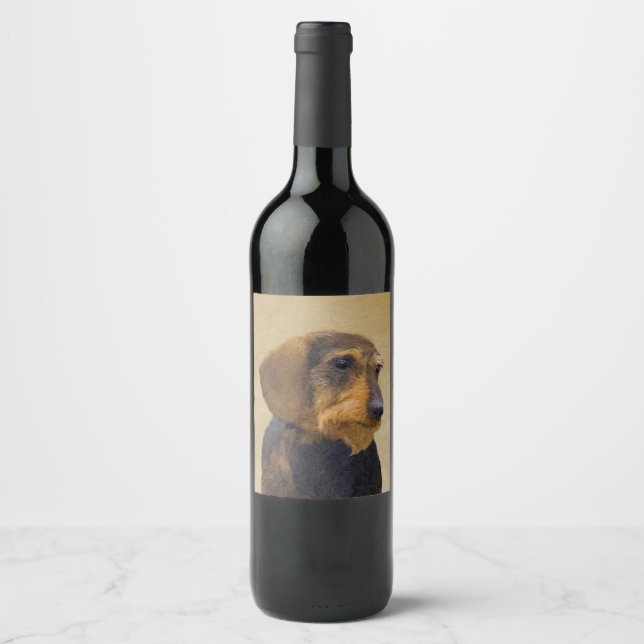 Dachshund (Wirehaired) Painting Original Dog Art Wine Label (Front)