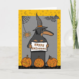 Dachshund Witch Halloween Card