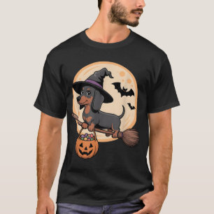 Dachshund Witch Hat Pumpkin Halloween Costume  T-Shirt