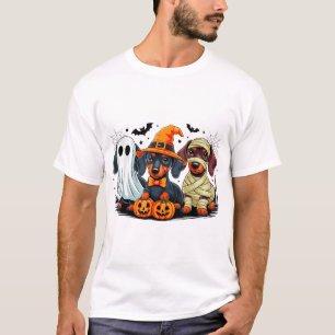  Dachshund Witch Scary Halloween Pumpkin Women Men T-Shirt