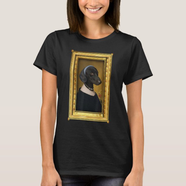 Dachshund with a Pearl Necklace Painting Dachshund T-Shirt (Front)